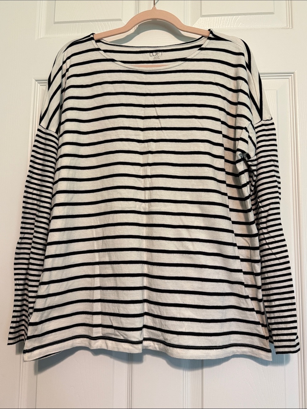 LOFT White and Black Striped Long Sleeve Tee